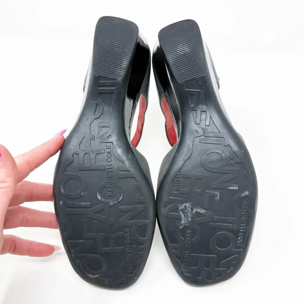 Vintage Y2K Kenneth Cole Gray Leather Wedge Heels Women’s Size 8 EUC Square Toe